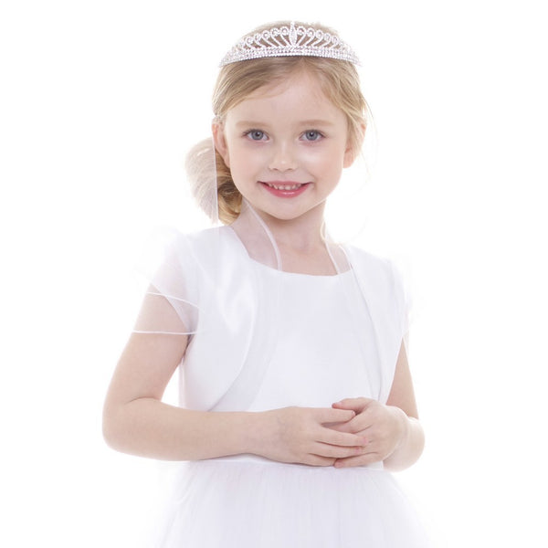 Petite Adele Little Girls White Satin Organza Ruffles Elegant Bolero 2-6 - SophiasStyle.com